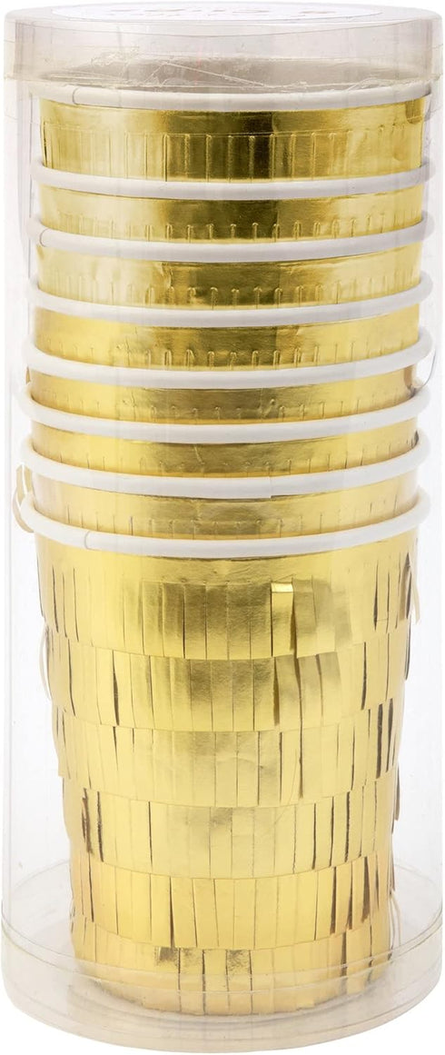 Meri Meri Gold Fringe Party Cups, Pack of 8 Disposable Paper Cups, 9oz, Ideal for Hot or Cold Drinks