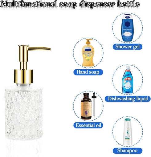 Easy to Clean Multipurpose Soap Dispenser, Glass Pump Dispenser Ideal for Bath and Bathroom (Gold)