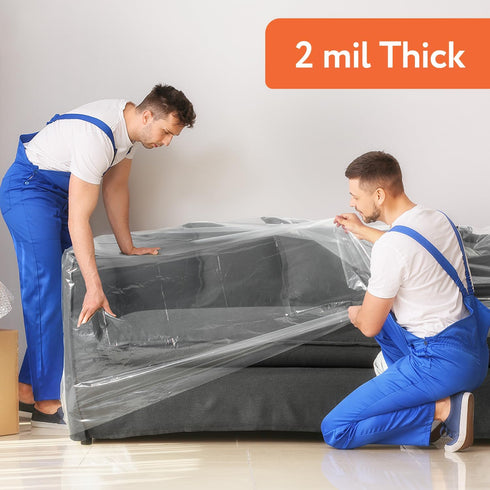 IMPRESA Variety 4 Pack Plastic Furniture Covers for Moving & Storage - Couch Covers for Sofa, Loveseat & Armchairs