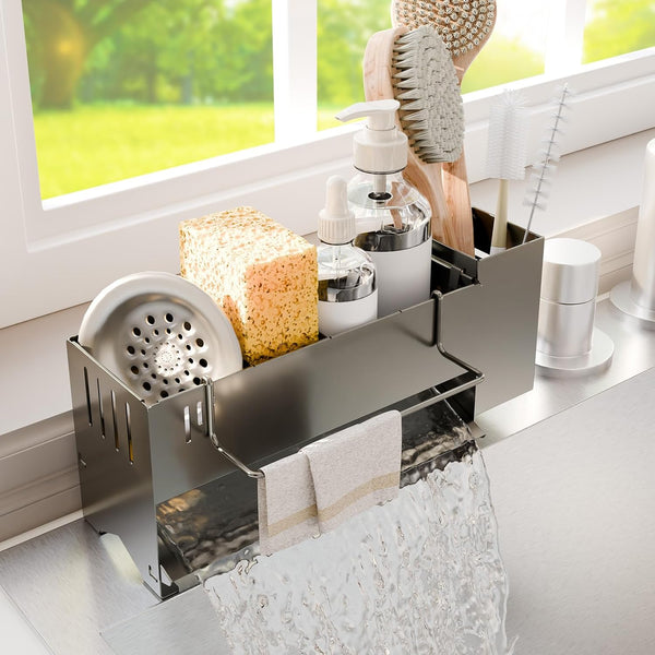 Kitchen Sink Caddy Organizer, Sponge Holder for Kitchen Sink with Upgraded Extra-Wide