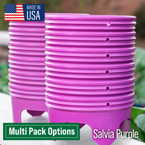 7 inch 6 Pack Solid Planting Grow Rings | Purple | One-Piece Design for Deep Root Watering Veggies, Herbs & Flowers |