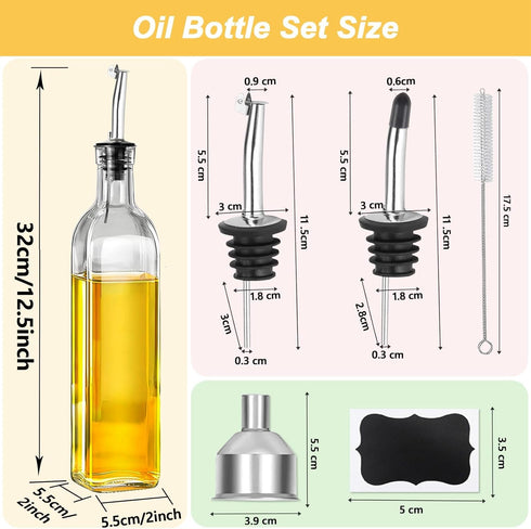 MEIDAYAI 2 Set 2 4 Labels,1 1 Olive Oil Dispenser Bottle, Pcs Glass Oil Bottle for Kitchen, Oil and Vinegar Dispenser