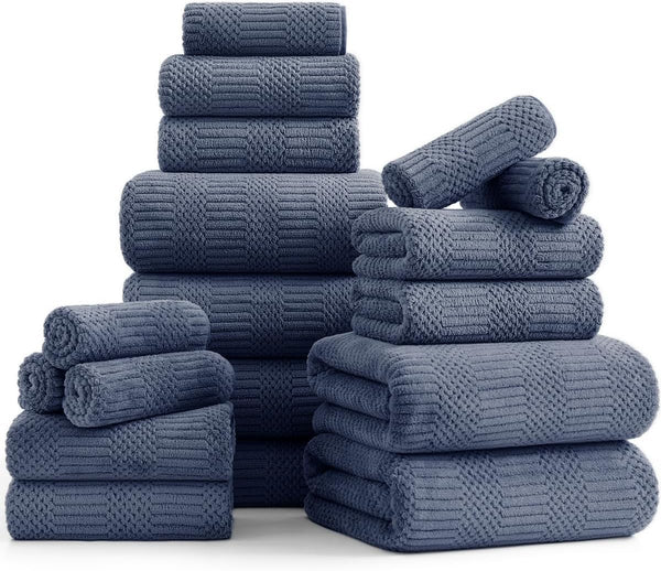 18 Pcs Purple Blue Family Towels Set-6 Bath Sheets,6 Hand Towels,6 Washcloths