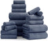 18 Pcs Purple Blue Family Towels Set-6 Bath Sheets,6 Hand Towels,6 Washcloths