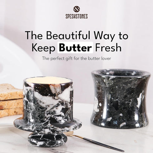 4 Inch Countertop Counter Marble Butter Keeper Black Butter Dish With Lid for - Marble Butter Crock for Kitchen Dcor