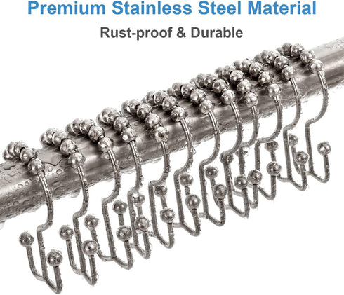 Shower Curtain Hooks Rings – TENOVEL Double Sided Rust Proof Hooks for Bathroom Shower Rods, Brushed Nickel, Set of 12