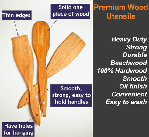 6 Wooden Spoons for Cooking, 100% Natural Nonstick Beechwood Utensils Set