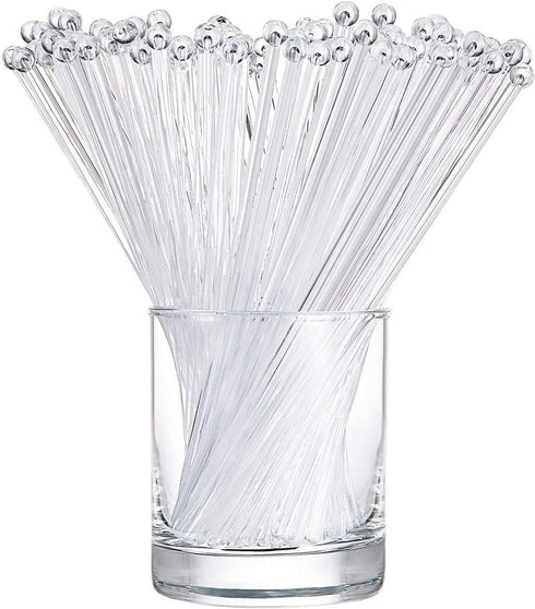 100 Pieces Ball Head Stirrer, Disposable Plastic Round Top Crystal Swizzle Sticks for Cocktail and Coffee Drinks