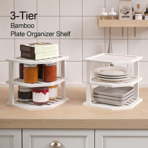 3 Shelf(2 Pack),Dish Countertop VERTORGAN Tier Bamboo Corner Drying Rack,Plate Organizer,Kitchen Spice Rack