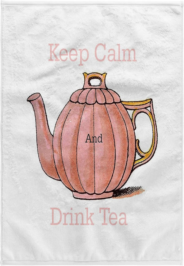 3D Rose Keep Calm and Drink Tea Hand Towel, Vintage Teapot Image, 15" x 22"