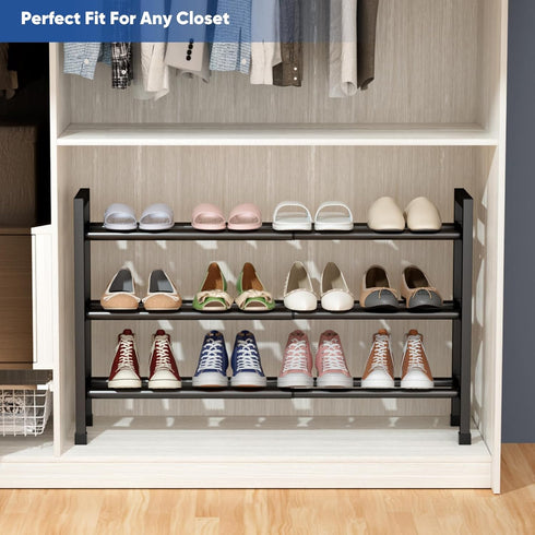 3-Tier Rack,17"-33" Closet,Metal Abiglifty Expandable Shoe Adjustable Shoe Rack for Shoes Shelves for Front Door