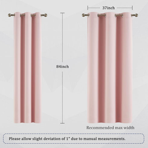 84 Inches Grommet 42''x 84'' Set 2 DUALIFE Solid Pink Curtains Long Baby Pink Blackout Curtain Panels/Drapes for Girls