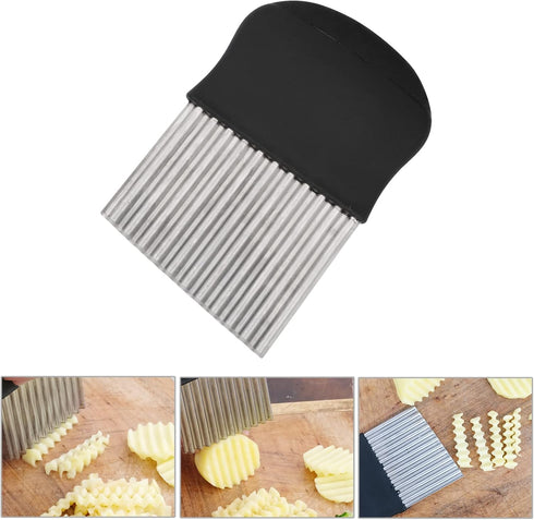 Crinkle Cutter, Wavy Chopper Knife, Upgraded Stainless Steel Crinkle Blade, Safe Kitchen Tools with a shell Wavy Slicer for Fruit, Vegetable, Salad, Carrot, Potato, Fries(Black) by HTBMALL