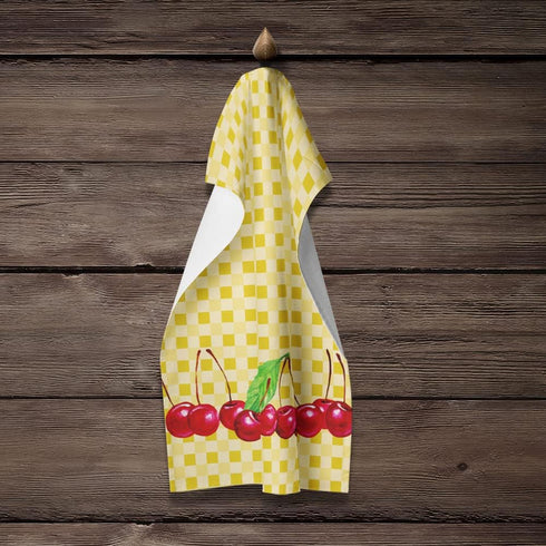 Caroline's Treasures Cherries on Basketweave Kitchen Towel, Decorative Bathroom Towel for Face, Tea, Dishcloth