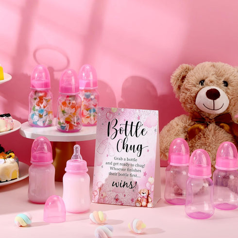 20 1 TrelaCo Bottle Chug Baby Shower Game Pcs Baby Bottles Shower Favor with Bear Theme Sign for Gender Reveal Party