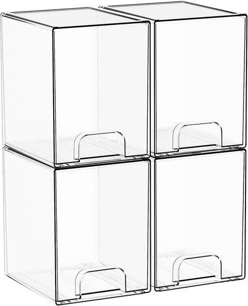 Yieach 7.5"H Drawers,4 Pack Closet Countertop Stackable Storage Clear Acrylic Drawer Organizer for Vanity,Under