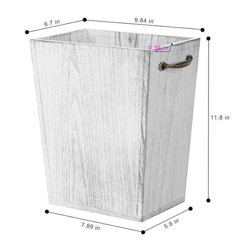 Rustic Farmhouse Wood Wastebasket Trash Can, Square Garbage Container Bin with Decorative Metal Handle for Home