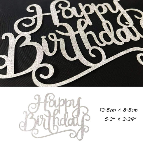 Allazone 1 PCS 'HAPPY BIRTHDAY' Cake Topper & 7 PCS Pentacle Stars Cake Toppers Decoration, Silver