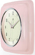Infinity Instruments Square Silent Retro Wall Clock, 9 inch Mid Century Modern Kitchen Diner Quartz Sweep Movement, Pink