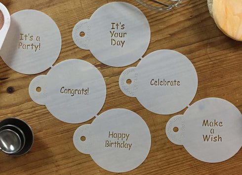 Designer Stencils It's a Party Cookie Stencil Set, Beige/Semi-Transparent (HAPPY BIRTHDAY - CONGRATS - IT'S A PARTY -