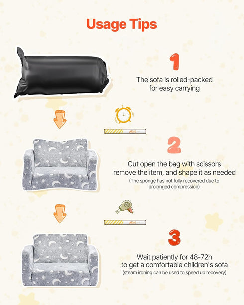 2-in-1 28D VEVOR Kids Sofa, Foldable Toddler Soft Couch with Armrests, Glow in The Dark Kids Couch Fold Out with Sponge