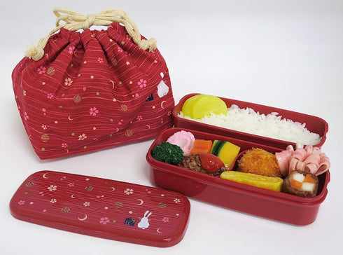 OSK Japanese Traditional Rabbit Moon Bento Box Set, PW-28C Renewal Version, Red, Microwave & Dishwasher Safe