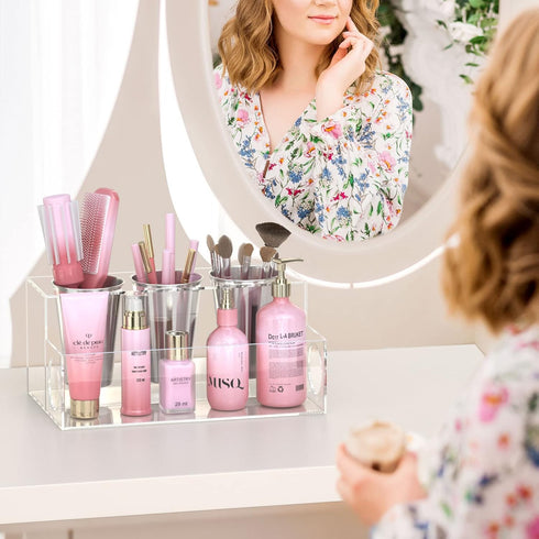 NIUBEE Hair Tool Organizer, Clear Acrylic Hair Dryer and Styling Organizer, Bathroom Countertop Blow Dryer Holder,