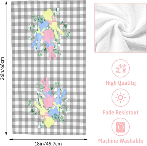 Qilerongrong Set 2 18x26 Inch Bunny Eucalyptus Easter Kitchen Dish Towels, Buffalo Plaid Cute Rabbit Dish Towel