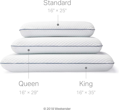 WEEKENDER Gel Memory Foam Pillow - Queen Size, 1-Pack, Medium Plush Feel for Neck & Shoulder Support, Home & Hospital