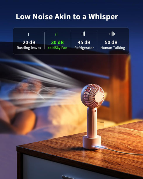 Handheld Fan with Wireless Charging Base, 3 Speeds Portable Fan with Digital Display, 2000mAh Battery Operated (Pink)