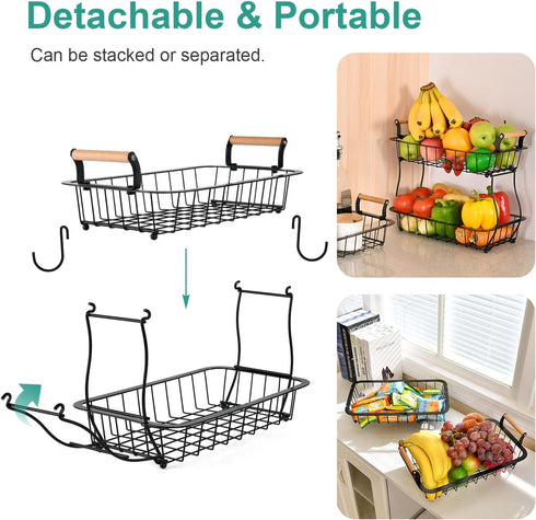 2 2 Countertop Counter ANTOPY Tier Fruit Basket with Banana Hangers, Fruit Vegetable Basket Bowl for Kitchen Metal Wire