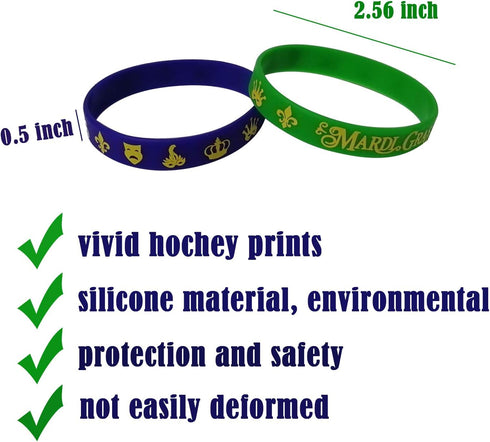 48 Pack Mardi Gras Party Favors, Rubber Bracelets, Carnival Birthday Party Supplies, Goodie Bag Stuffers