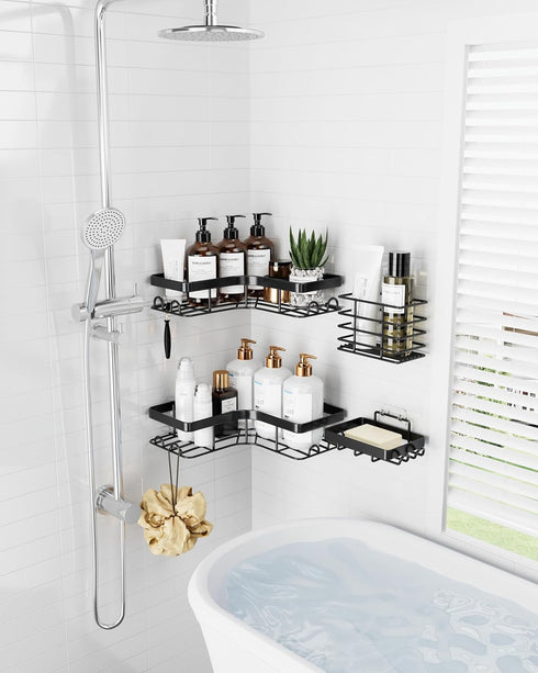 4-Pack Sakugi Corner Shower Caddy - Shower Organizer with Soap Holder & Toothbrush Holder, Rustproof Metal Shower