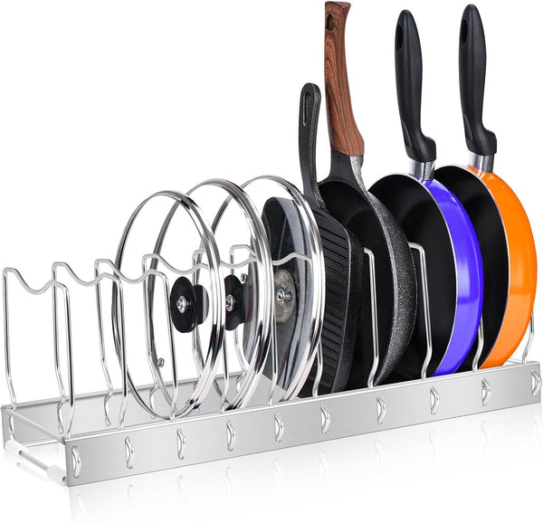 Detachable Lid Organizer for Pots and Pans, Adjustable Kitchen Cabinet Storage for Cooking Utensils