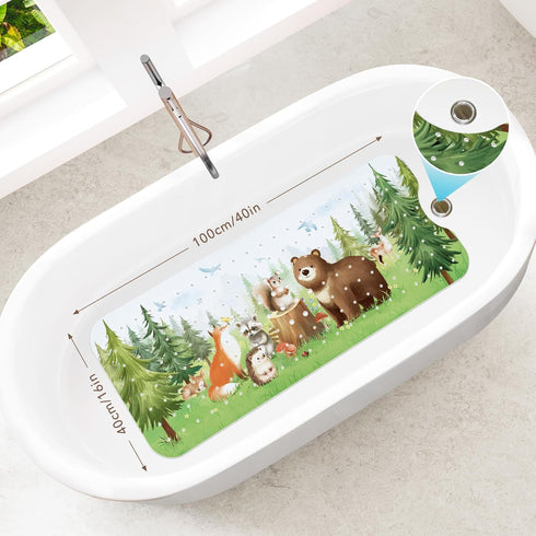 Slip-40 16 Inch, SHUCHING Woodland Animal Bath Mat for Tub Non X Bathtub Mat Non Slip for Baby Kids, Long Toddler