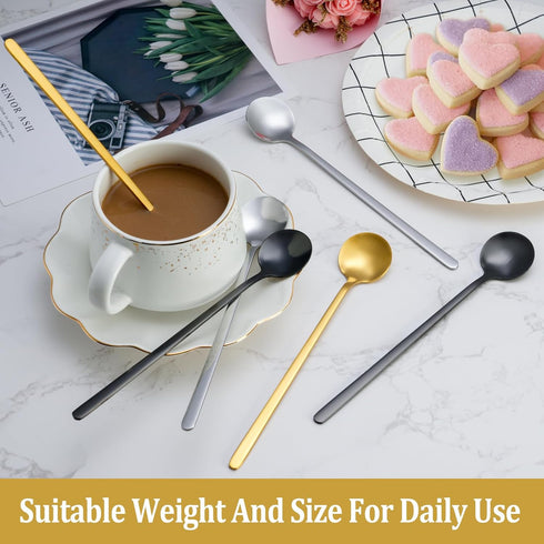 12 Pcs Coffee Spoons Set, 6.7" Long Handle Gold Tea Spoons, Stainless Steel Gold Spoons for Stirring