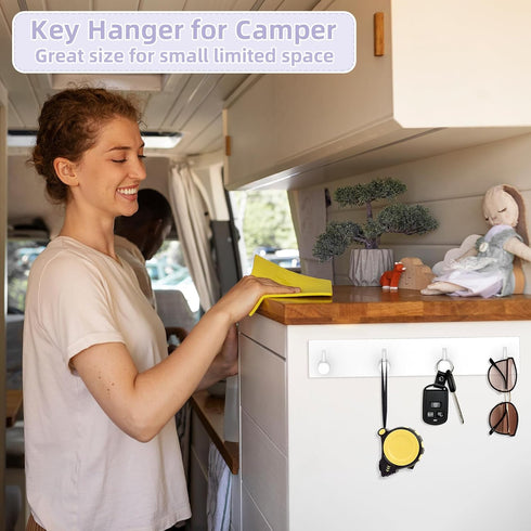 VIS'V Key Holder Wall Mount, Large Metal Self Adhesive Key Hanger with 4 Hooks, No Drilling, White