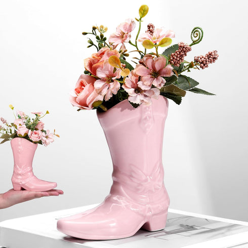 CroBlissful 5.9 Inch Cowgirl Boot Vase for Book Shelf Ceramic Cowboy Decoration