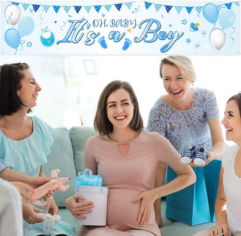 It's a Boy Banner for Baby Shower - Large Blue Fabric Sign Backdrop Birthday Party Decoration Supplies