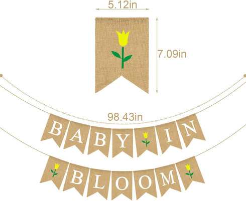 Jute Burlap Baby In Bloom Banner with Flower Spring Theme for Boy Girl Baby Shower Garland Decoration