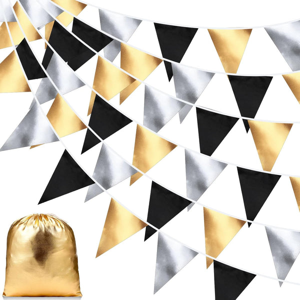 Tatuo 40 Feet Graduation Fabric Pennants Bunting Banner, 42 Pcs Floral Triangle Flags for Party Decoration