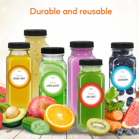 STARSIDE 8 oz Glass Juice Bottles with Lids - 6 Pack Reusable Drink Bottles for Juicing, Kombucha, Beverages