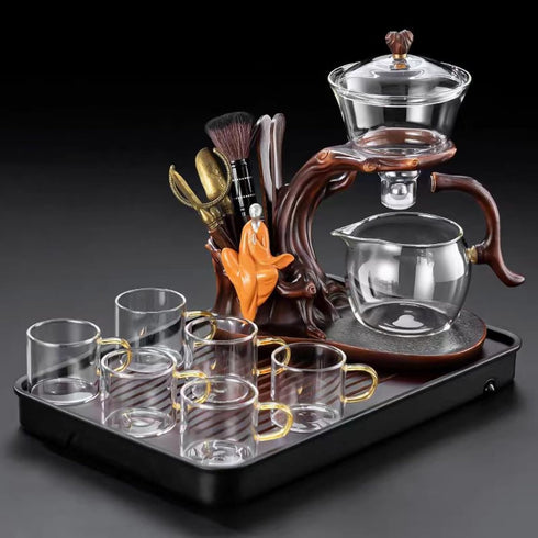 GPSRSAI Set 6 6 Set) Magnetic TeaPot Semi-Automatic Drip Glass Teapots Lazy Kungfu Tea Infuser Heat-Resistant Tea Maker