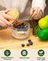 Semderm Set 4, 14oz Vintage Glass Coffee Mugs of Overnight Oats Containers with Bamboo Lids and Spoons - Clear Tea Cups