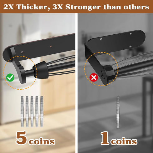Magnetic Paper Towel Holder, One-Handed Tear, Adhesive, Black, Paper Towel Holder Wall Mount with Ratchet Mechanism