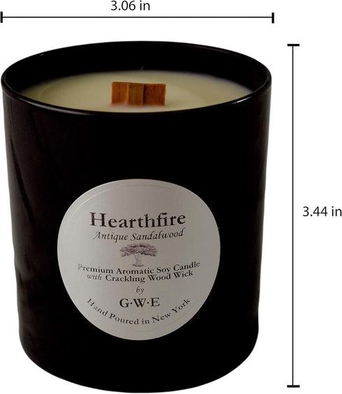 Hearthfire Sandalwood Scented Soy Candle w/Natural Oils, Wood Wick, Smoky Dark Sweet, Made in The USA