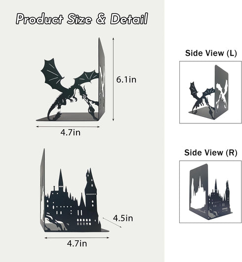 Xyverart Unique Metal Castle Dragon Bookends, Midieval Castle Mystic Decorative, Fantasy Bookends, Decorative Bookend