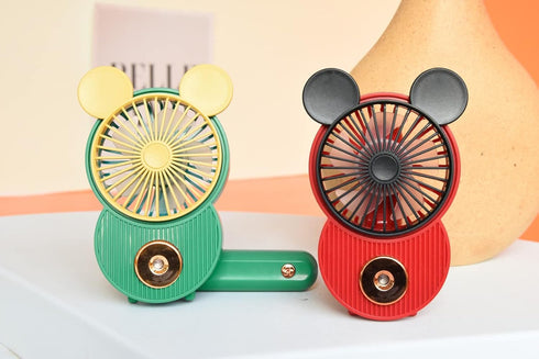 Cute Mickey Misting Mini Fan, Handheld USB Rechargeable Fan with 3 Adjustable Speeds, Green & White