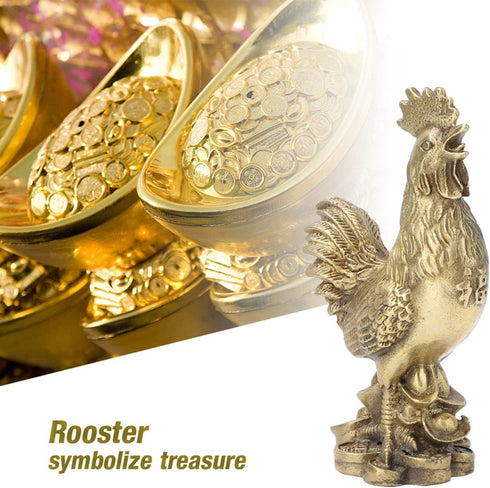 Rooster Figurine, Pure Brass Good Luck Chicken Statue, Feng Shui Ornament for Home Office Decoration