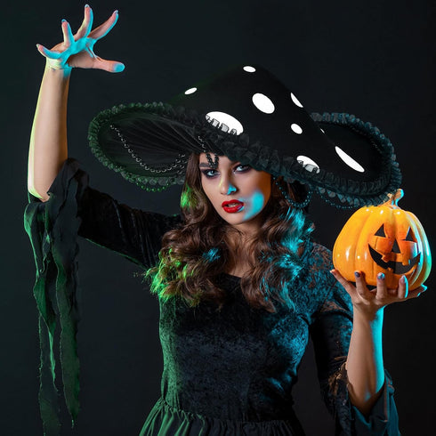Croloose Mushroom Hat Renaissance Medieval Costume Cosplay Victorian Fairy Accessories with Bead Lace Brim Cap